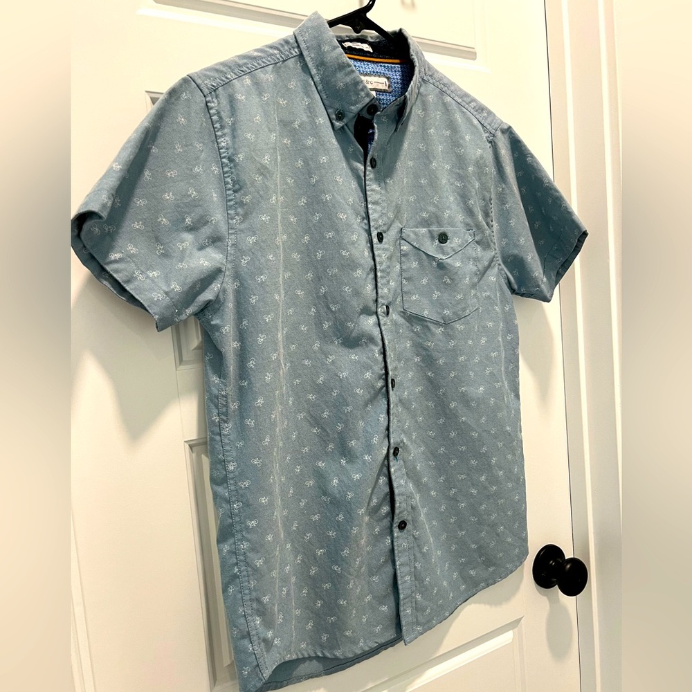 Men’s pd&c short sleeve casual button up with bike pattern.